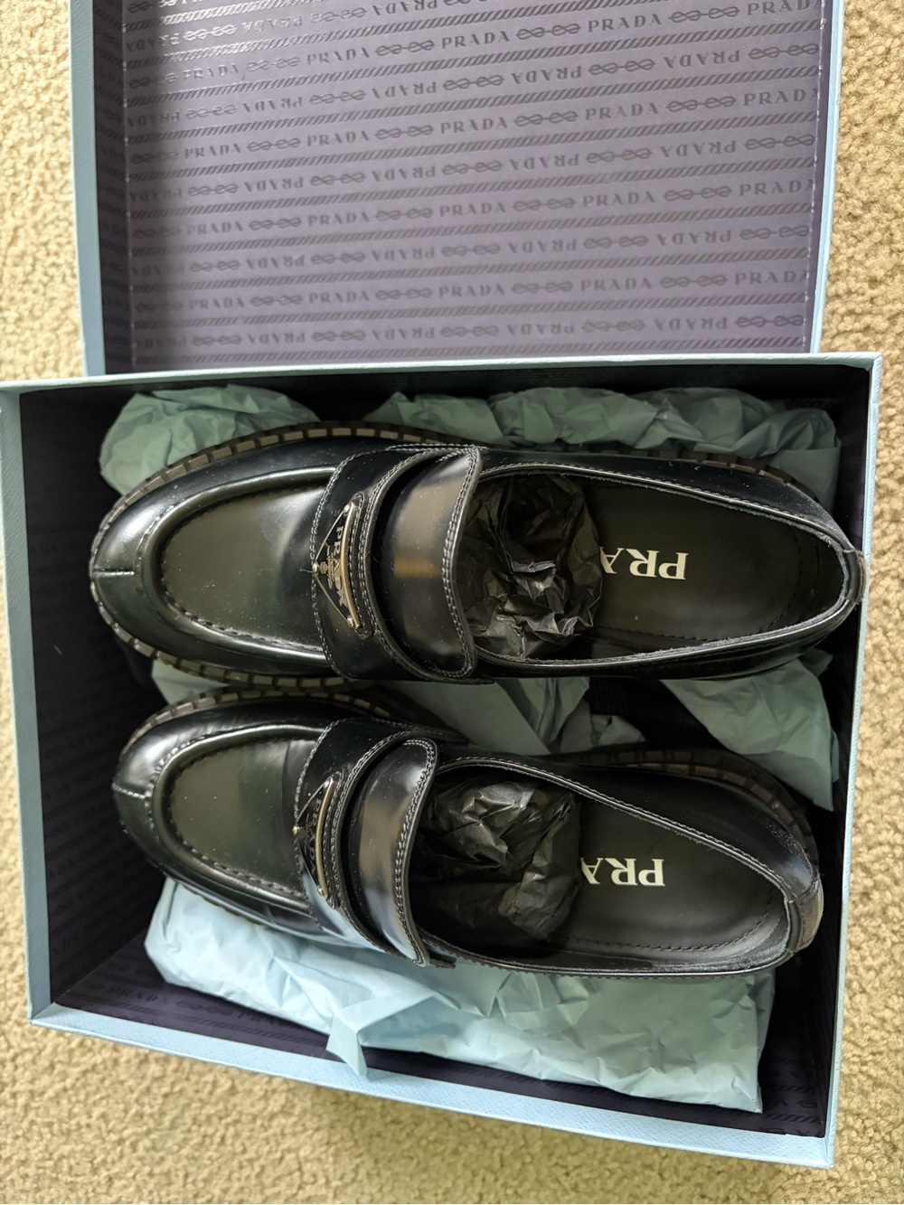 Prada Women's Double Chocolate Leather Loafers - Picture 7 of 9